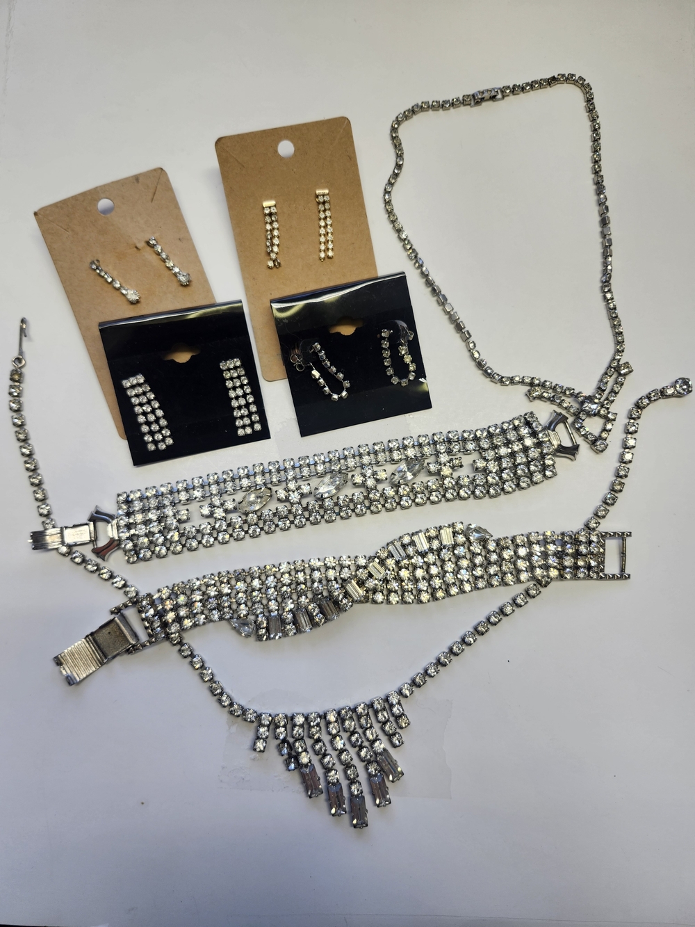 Silver Rhinestone Necklace and Bracelet Set - Women Jewelry